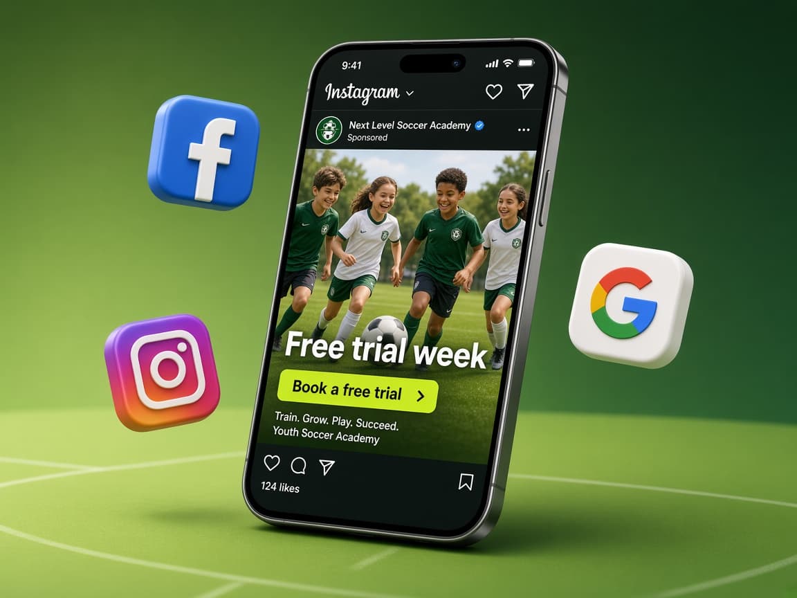 Instagram ad for a youth soccer academy free trial week