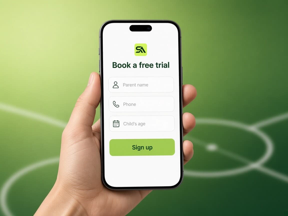 Parent filling a free trial sign-up form on a phone