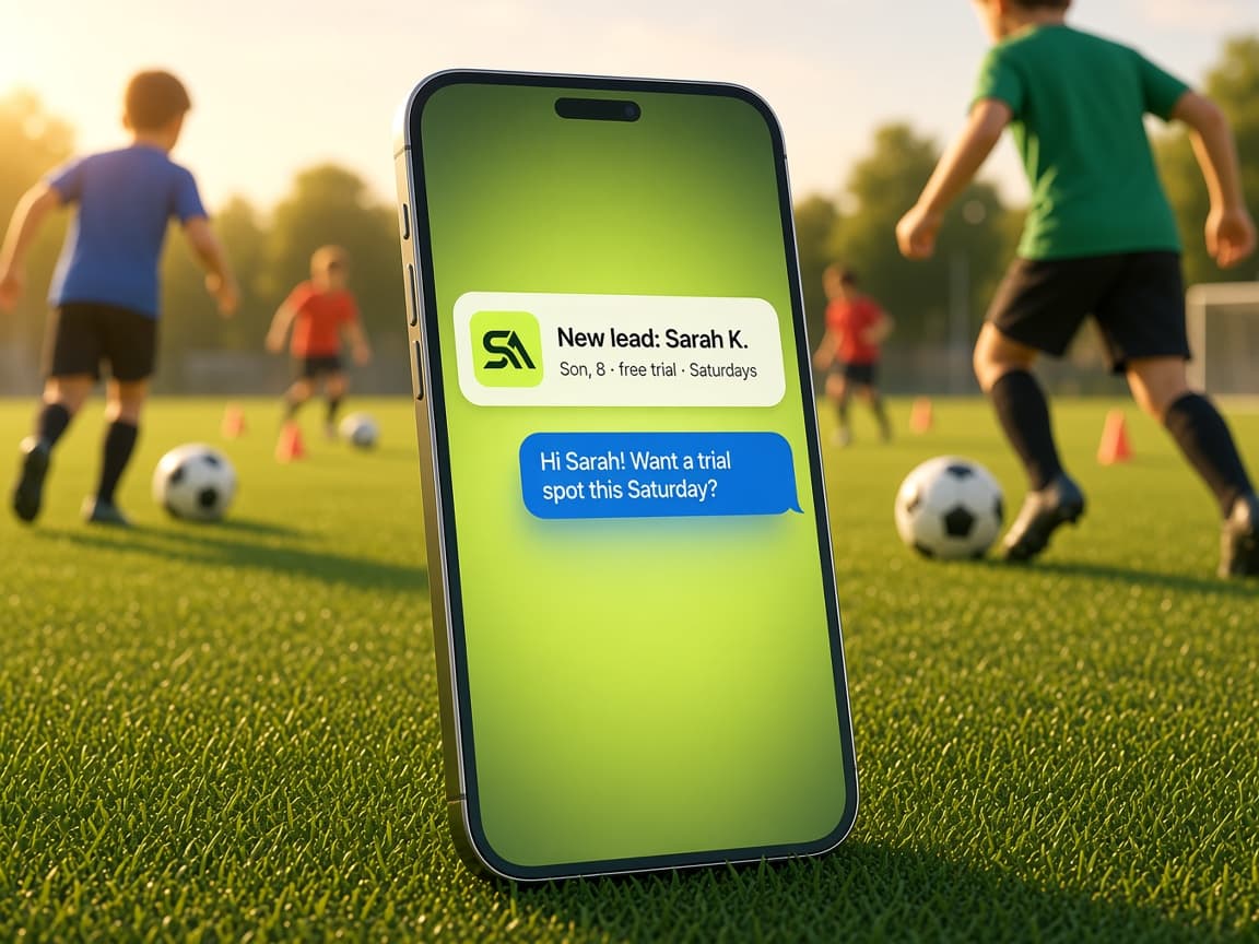 New lead notification on a phone at a youth soccer practice